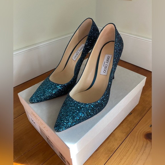Jimmy Choo Peacock/Navy Romy 100 Glitter Ombré Heels - Picture 6 of 11